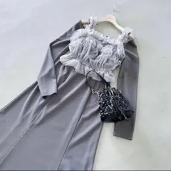 dazzlin チュールギャザービスチェカットワンピース