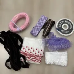 レースリボンセット　オーガンジーリボン　刺繍フリル　ベルベット