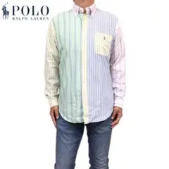 美品 Ｍ ポロ ラルフローレン ストライプド オックスフォード ファン シャツ