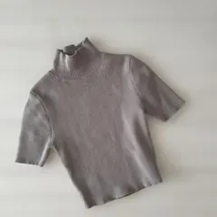 ZARA ザラ ハイネック リブニット トップス 半袖 グレー Sサイズ