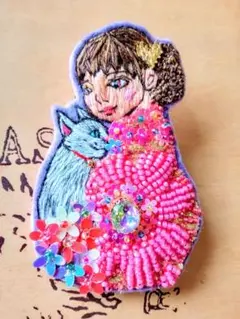 ㉘S　ハンドメイド刺繍ビーズブローチ/キーホルダー