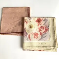 新品未使用☆ランバン☆LANVIN☆リネン混無地＆花柄　ハンカチ2枚　麻　綿のサムネイル