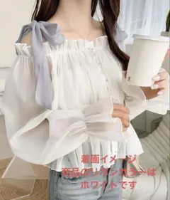 2Way オフショルダー シフォンブラウス リボン付き 長袖のサムネイル