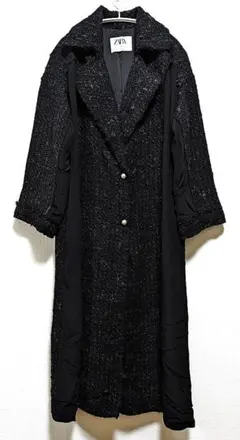 ZARA✨STUDIO✨ 異素材MIX ロングコート ツイードモード S