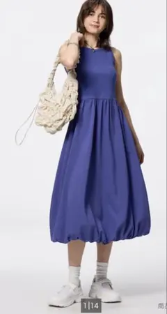 GU バブルヘムワンピース ノースリーブ ブルー