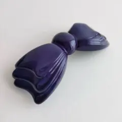 リボン　バレッタ　プラスチック　立体デザイン　ネイビー　ビンテージ　ヴィンテージ