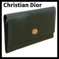 クリスチャンディオール 長財布 がま口 シボレザー グリーン Diorロゴ 