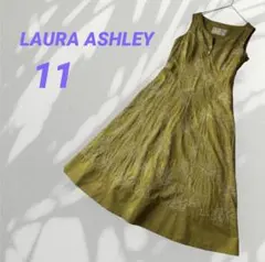 LAURA ASHLEY/ローラアシュレイ 刺繍オリーブグリーンワンピース11綿