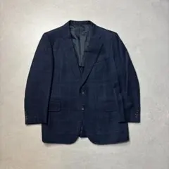 90sバーバリーテーラードジャケット千鳥格子ネイビーウール100%春秋冬スーツ