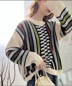 クラシカルエフ　セーター　ニット　トップス　ストライプ　M