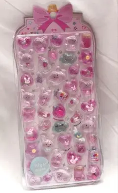 3Dステッカー ぷっくり 立体 ボンボンドロップシール風 うさぎ ピンク