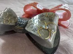 リボン型バレッタヘアアクセサリー2点セットキラキラ