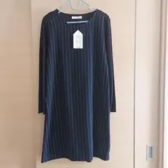 ◆SALE中◆シューラルー　 長袖ワンピース　sizeL　ネイビー×ストライプ