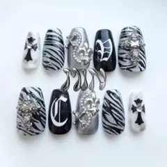 ゼブラ ヒョウ ギャル y2k マグネット クロム 量産型 個性派 ネイルチップ