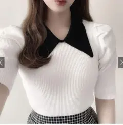 GRL 配色ビッグカラーパワショルリブニットトップス[rut767]