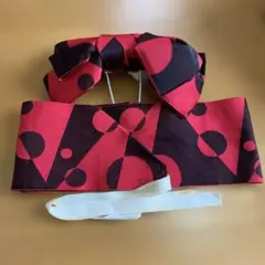 作り帯 浴衣 リボン赤と黒の幾何学模様