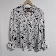 ZARA BASIC 星柄 花柄　長袖　ブラウス S ザラベーシック