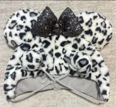 ミニー　白　黒　ヒョウ柄　ファンキャップ　レオパード