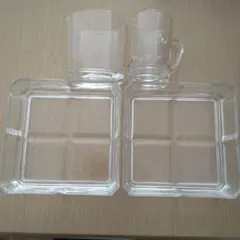 ガラス製　透明　四角形　皿　グラス　セット