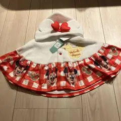 新品 ミニーマウス フリースポンチョ 80-100cmまで対応 白