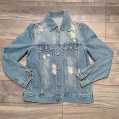 ダメージ加工デニムジャケットライトブルー