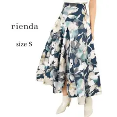 rienda リエンダ ブルードフラワーフレアスカート ロングスカート 花柄 S