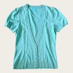 ミントグリーン 半袖ニットカーディガン M 春色 レディース 古着