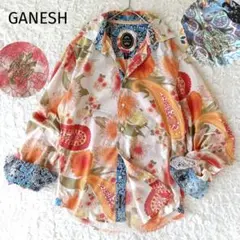GANESH インド綿 ペイズリー 花柄 エスニック シャツ ロゴ刺繍 個性的のサムネイル