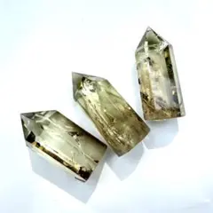 高透明 虹入り シトリン 黄水晶 六角柱 3個セット
