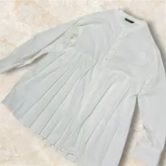 プリーツデザイン Lugnoncure 白　体型カバー 長袖シャツ　チュニック