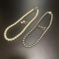 グレー×ホワイト フェイクパール ネックレス＆イヤリング