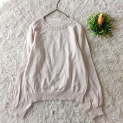 earth ビジュー付ライトピンクニット M 清楚可愛い　プルオーバー　上品