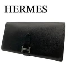 【正規品（刻印有）】HERMES ベアンクラシック　ブラック長財布 美品 HERMES エルメス ベアン クラシック ▢I刻印 長財布 ブラック