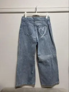 後ろハートワイドデニムパンツ
