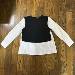 ZARA 長袖 プリーツ切り替えブラウス ブラック ホワイト