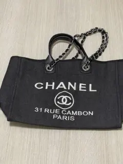 CHANEL トートバッグ ブラック キャンバス ノベルティ