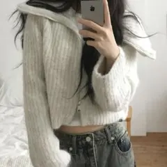 クロップ リブニット ジップアップ