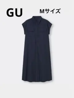【美品】リネンブレンドシャツワンピース(半袖)+E ネイビー　羽織り