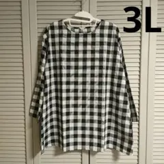 チェック柄 Aライン 長袖 チュニック 黒 レディース 大きいサイズ 3L