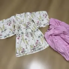 ラポッシェビスキュイ　女の子お花柄浴衣　ワンピース　帯付き　90