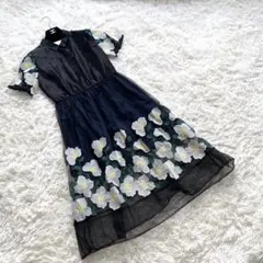 チェスティ　半袖　総レースワンピース　花柄刺繍　ブラック　クリーニング済