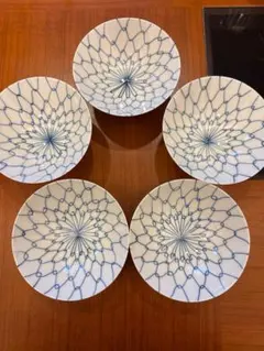 ［新品、未使用］☆津山☆青い網目模様のご飯茶碗☆5個