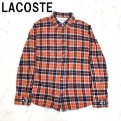 A7595 ラコステ 長袖 ネルシャツ チェック コットン 綿 オレンジ ４