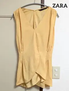 美品 ZARA ザラ ノースリーブ ブラウス チュニック イエロー 系 リボンのサムネイル