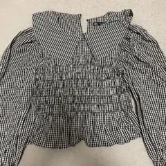 ZARA ギンガムチェック フリル付き長袖ブラウス