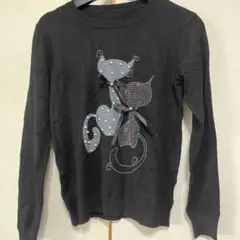 猫プリントリボン付きニットセーター Mサイズ