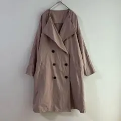 4957 ノーカラートレンチコート　ベルト付き　ライトアウター　ピンクベージュ