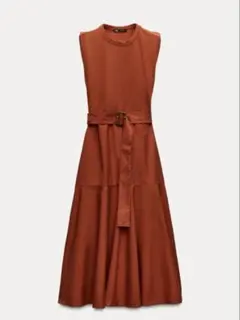 ZARA ミディ丈　ワンピース　ノースリーブ　バーガンディ　M