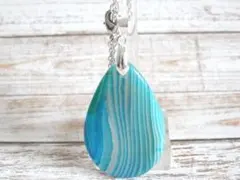 ネックレス　ブルーオニキスアゲート　ドロップ3　天然石　めのう　瑪瑙