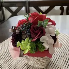 ソープフラワー アレンジメント 花カゴ 薔薇 シャボンフラワー